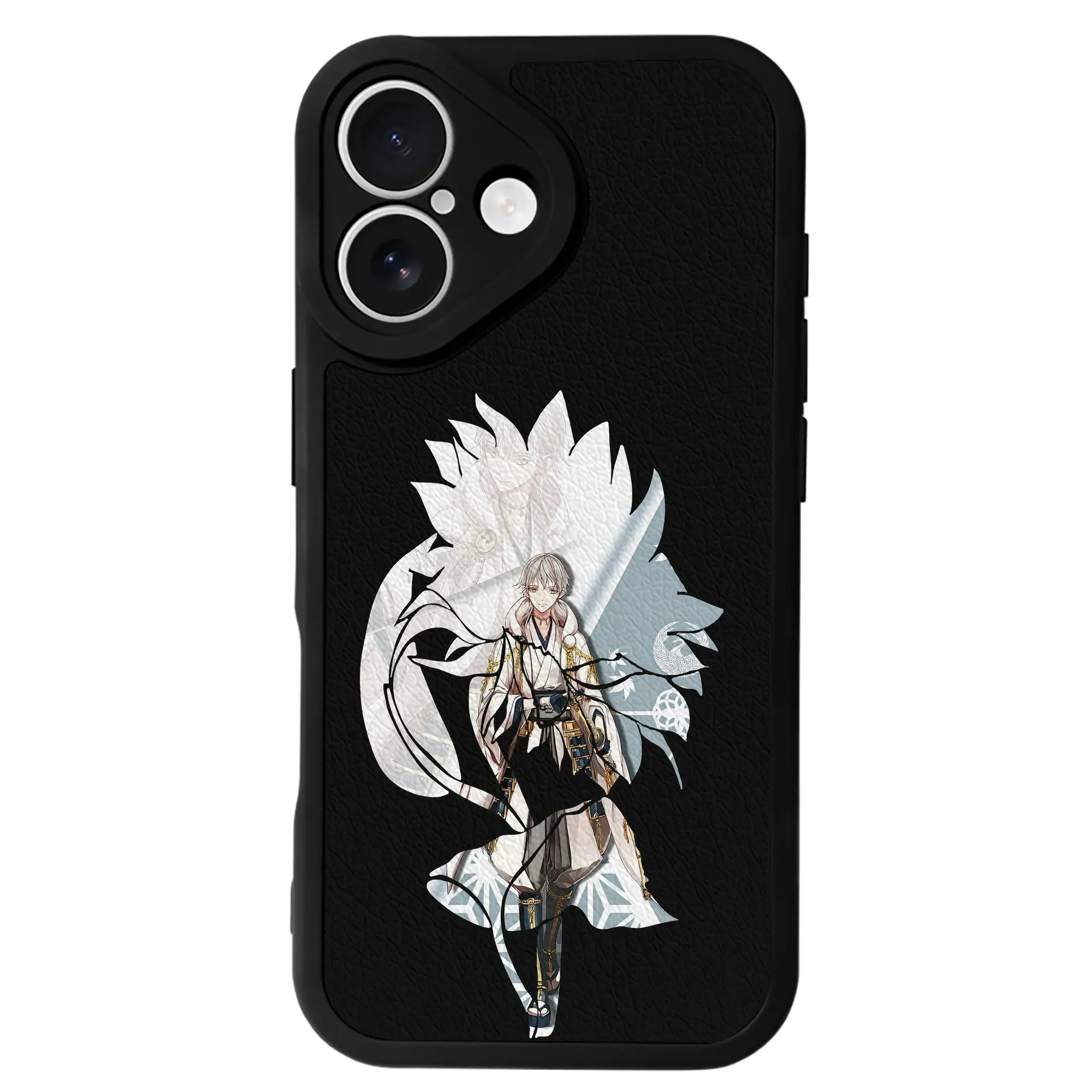 刀剣乱舞 グッズ,鶴丸国永 - IPhone 16シリーズ対応 ・ シリコンスマホケース ・ レザー調 ・ 高精度フィット ・ 耐衝撃 ・ ワイヤレス充電対応 ・ 精密カット